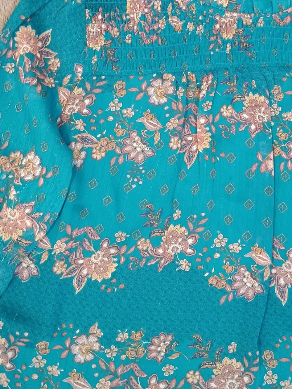 S C Society/Blouse Top/Women Large Teal Floral Sheer Chiffon Boho Romantic Style - Picture 7 of 10